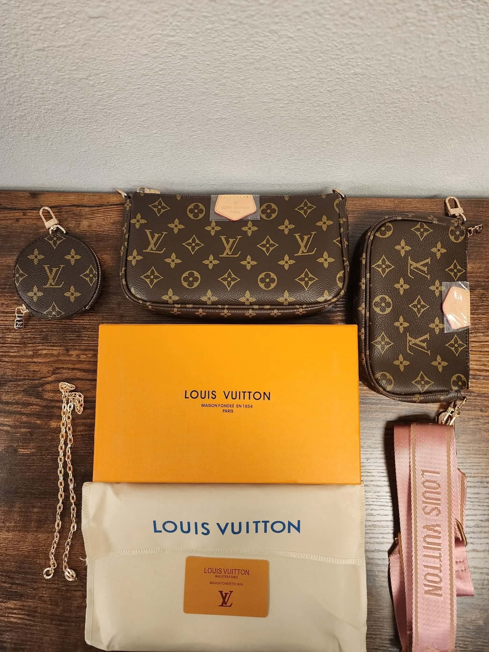 Louis Vuitton Monogram Multi-Piece Crossbody Set in Brown and Pink